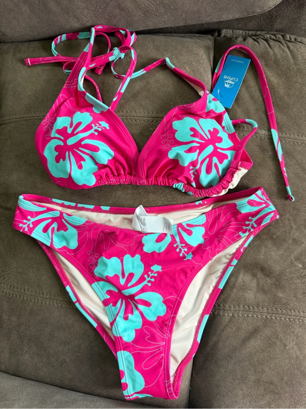 Cupshe Hot Pink and Aqua Floral Bikini